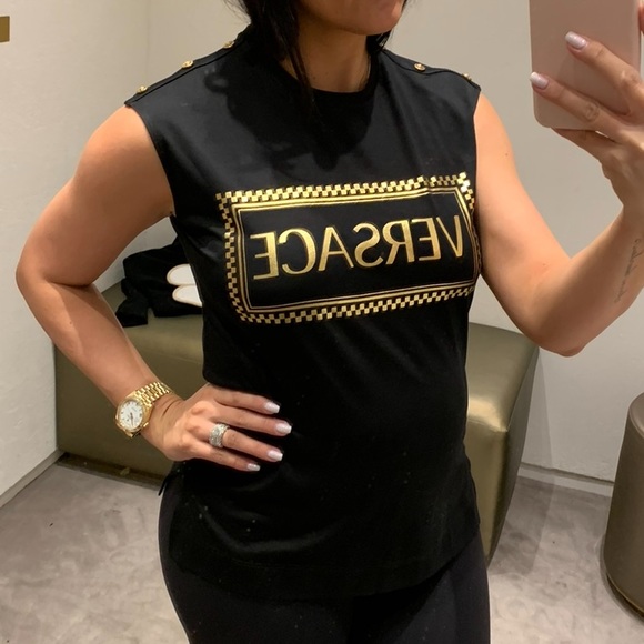 Versace black and gold sleeveless T-shirt - Picture 2 of 5